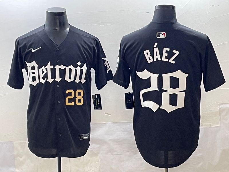 Men 2025 Detroit Tigers #28 Baez Black Five generations Joint Name Nike MLB Jersey style 1